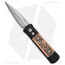 Автоматический складной нож Godson™ Limited Steampunk, Bruce Shaw Designed "coin struck" Black Finish Copper Inlay, Solid Aluminum Back, Satin Blade