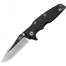 Нож складной KVT® Flipper Rick Hinderer Factory Custom, Two-Tone Black PVD/Satin Finish, Emerald Green Anodized