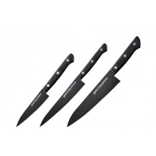 Набор из 3 ножей "Samura SHADOW" с покрытием BLACK FUSO (11, 21, 85), AUS-8, ABS пластик