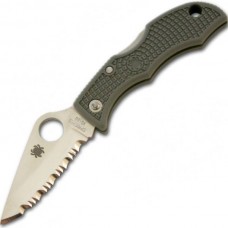 Складной нож-брелок Ladybug 3 Spyderco LFGS3, сталь VG-10 Satin Serrated, рукоять термопластик FRN (Foliage Green) зелёный