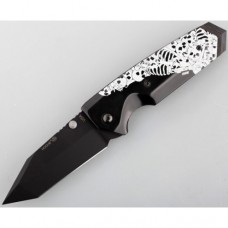 Нож складной EX-02 Tanto, Thumb Stud, Custom Skulls & Bones Handle